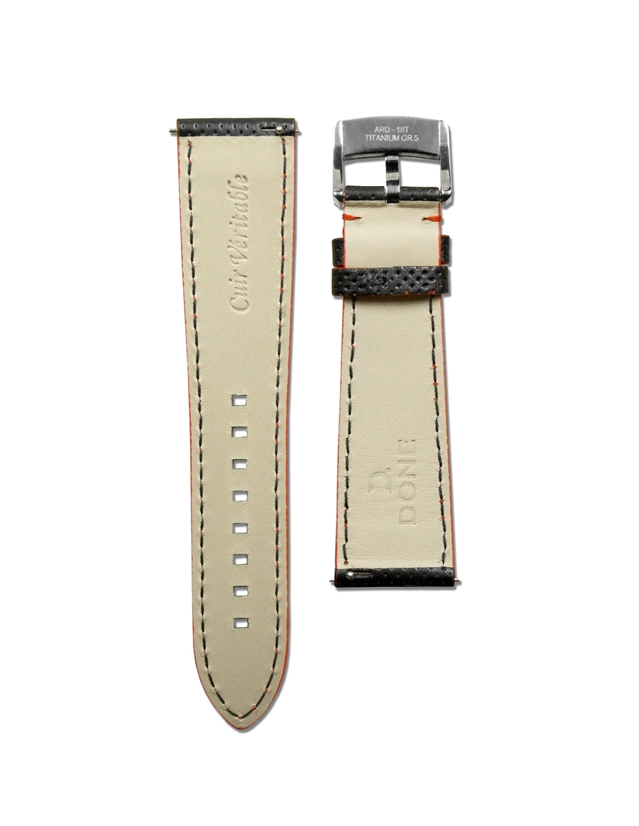 Leather Strap 22/18mm - Micro-perforated Black & Red stitching - Titanium  pin buckle