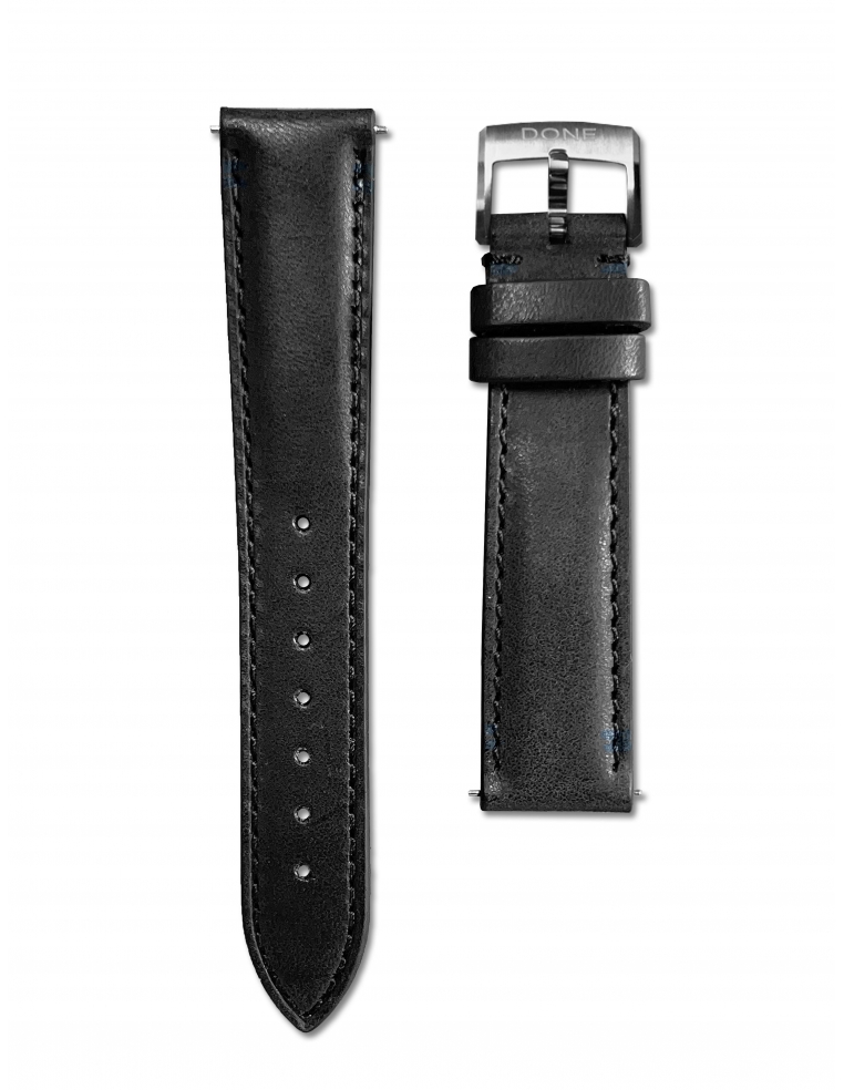 Leather strap 18/16mm - Black - S-Steel Pin buckle