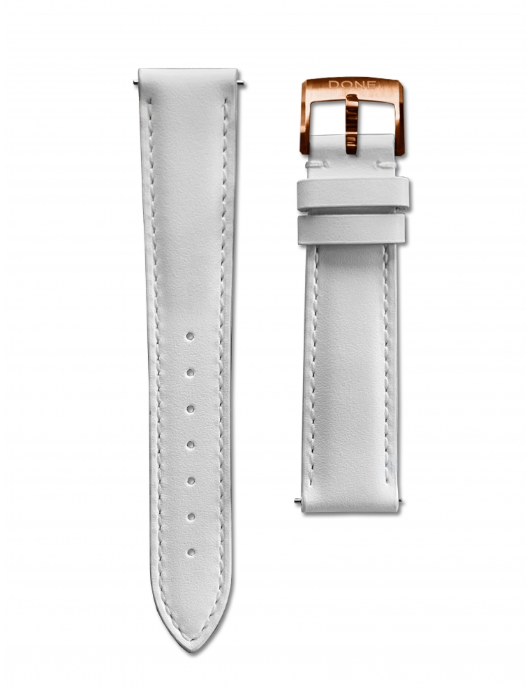 LEATHER STRAP 18/16MM - WHITE - S-STEEL/PINK GOLD PIN BUCKLE